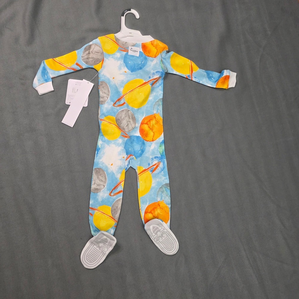Burt's Bees Baby Sleeper Kids 18M Outer Space Planets Organic Cotton Zip Pajamas - Picture 2 of 8
